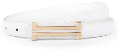 WELROG Damen Skinny Ledergürtel - Klassischer, Solider Gürtel für Kleider, Jeans, Hemden,Einstellbar Schmaler Taillengürtel mit Goldener Metall Schnalle