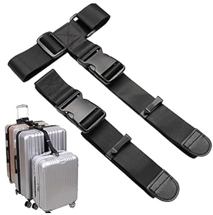 Semazz Lot de 2 sangles à bagages réglables pour attacher les bagages ensemble Noir type T normal