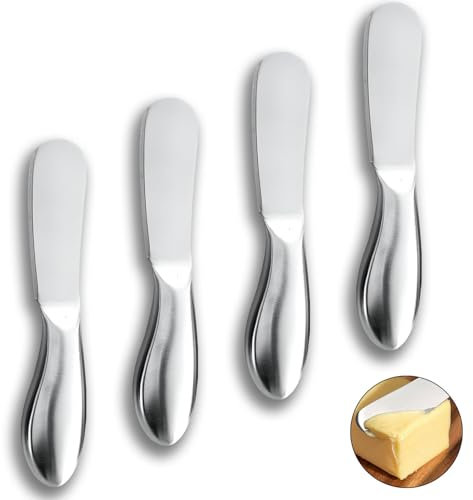 QIANCSJ Buttermesser 4 Stück Klein Buttermesser aus Edelstahl, Käsemesser Set Marmelade Messer Für Sahne, Käse und Gebäckherstellung(13.5 cm, Silber)