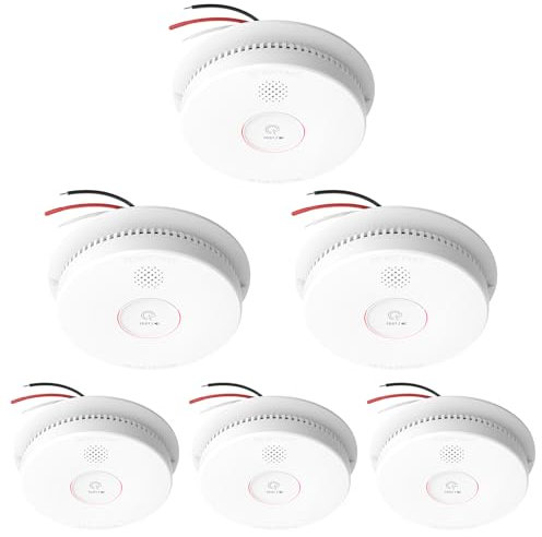 Siterlink Hardwired Interconnected Smoke Detectors,Photoelectric Smoke Alarm with 9V Battery Backup,Test/Silence Button, Hard Wired Fire Alarm for Home GS562A 6pack
