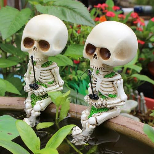 WSRRDRECVHi Statue de squelette de pêche, mini figurines de squelette, figurines mignonnes en résine pour Halloween, squelette de pêche, décoration de jardinage pour extérieur, jardin, étang,