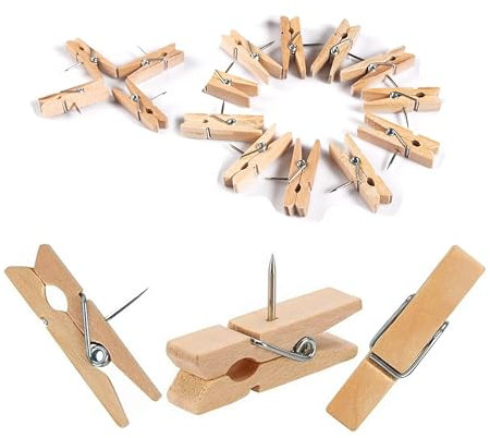 lisetar Holzklammern mit Stecknadeln 50 Stück Natürlich Holz Push Pins Clips Pinnadeln Holz Reißnägel Reißzwecken für Korktafeln Handwerk Büros Zuhause…