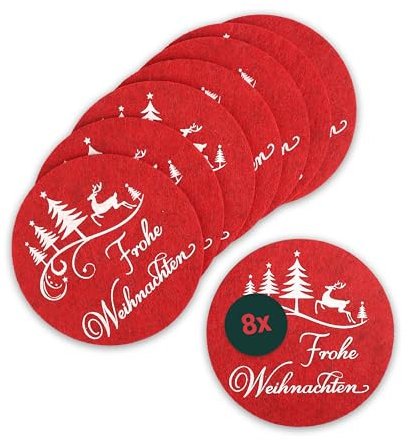 Micasa Sucasa Deko Filzuntersetzer rund in Rot (8er Set, Ø 12cm, Höhe 0,3cm) – Edle Weihnachtsdeko Untersetzer für Gläser & Tassen aus Filz – Perfekt für Weihnachten & gemütliche Winterabende