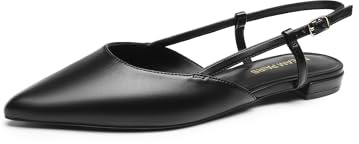 DREAM PAIRS Scarpe basse da donna, eleganti a punta, con cinturino con fibbia, tacco basso classico, chic, casual, lavoro, ufficio, feste, Tutto nero-pu, 40.5 EU