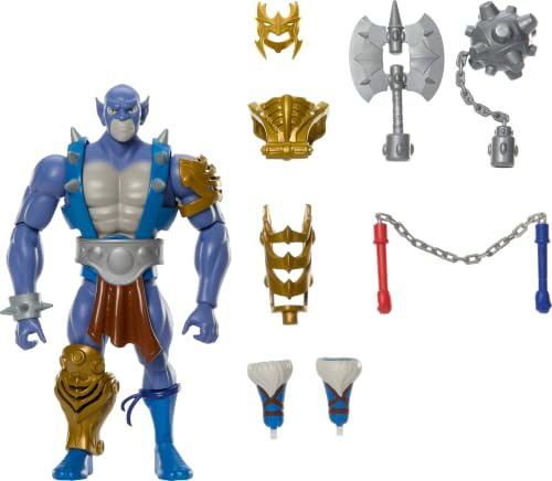 Masters of the Universe Origins & ThunderCats Figura de acción articulada de 14cm de Panthro, cruce de los años 80, juguete con armadura intercambiable, maza, hacha y un cómic en miniatura, JFW97