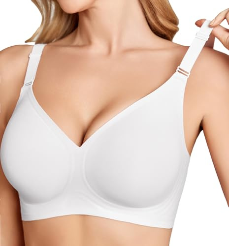 Avidlove Full Coverage Bras for Women Seamless Pushup Wireless Bra Comfort Bralette with Support Minimizer Balconette White