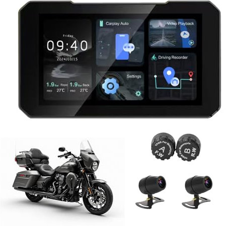 Système Navigation Moto 5 & TPMS - Capteurs sans Fil, Affichage Temps Réel Pression/Température, Caméras HD 150° Grand Angle