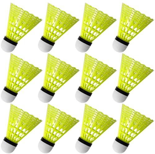 FYSL Lot de 12 Volant Badminton, balles de Badminton en Nylon, Caractéristiques de Jeu parfaites, Volant Badminton Exterieur pour l'Entraînement et la Compétition (Jaune)