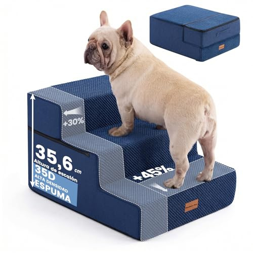 Gardner Pet Scala per Cani Piccola, Scala per Animali Domestici a 3 Gradini, Rampe in Schiuma ad Alta Densità con Rivestimento Impermeabile e Antiscivolo, per Letto, Divano, Poltrona e Auto, Blu