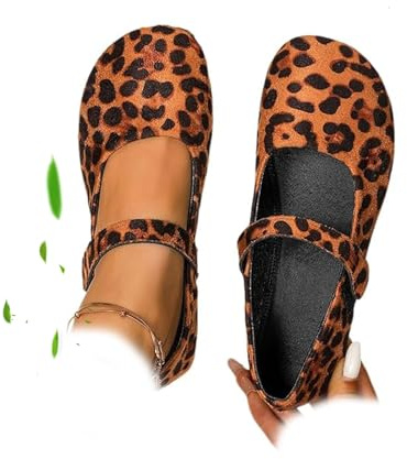 AMOUSDRDR Ballerine ortopediche in camoscio Mary Jane da donna, punta rotonda in pelle scamosciata morbida e confortevole, senza lacci, ballerine ortopediche Mary Jane, Stampa leopardata, 0 UK