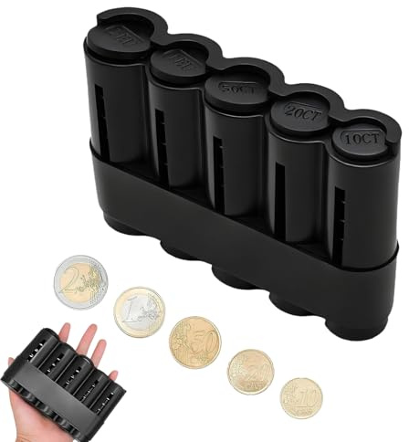Münzbox Münzspender Euro Mit 5 Fächern, Kleingeld Sortierer Kleingeld Aufbewahrung Für Geldkassen, Robuste Kunststoff Münzbox Euro-Münzen Aufbewahrungsbox, Schwarz Münzsortierer Für Fahrer, Verkäufer