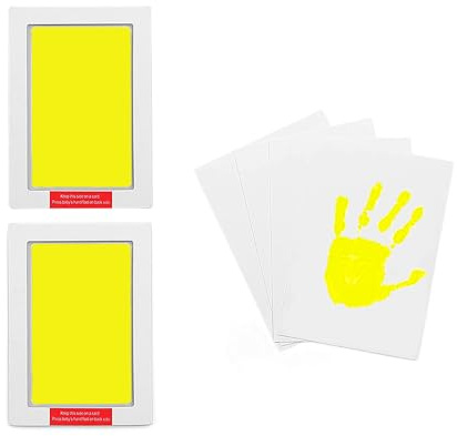 LelonHo XL Juego de huellas de manos y pies sin tinta, tacto limpio, almohadilla de tinta para bebés, mascotas, juego de huellas de patas (2 almohadillas de tinta, 4 tarjetas de impresión) (amarillo)