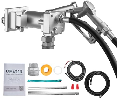 VEVOR Kraftstoffpumpe, 12 V DC, 57 L/min, Dieselpumpen-Set aus Gusseisen, mit manueller Absperrdüse, Förderschlauch, Überhitzungsschutz, 1/3 PS, explosionsgeschützt, für Benzin, Diesel & Kerosin
