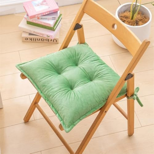 Paquete de 2 cojines cuadrados de terciopelo verde hierba para silla, suaves y cómodos, con correas, ideales para comedor, sala de estar, dormitorio, 40 cm