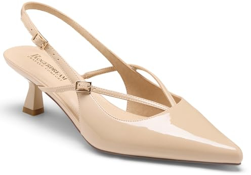 RogerDream Women's Kitten Heel Slingback Pumps | Patent Vegan Leather Comfortable Low Heels Latex Insole Dress Shoes for Wedding Guest, Bridesmaid & Bride Elegant Beige Shoes for Spring Summer Outfit (Nude, Size 8)