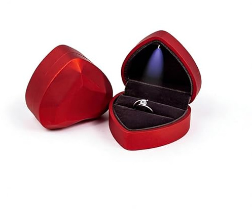 Fangehong Scatola Anello con Luce LED, Scatolina Anello a Forma di Cuore, Ring Box, Regalo per Proposta, Matrimonio, Anniversario Fidanzamento (Rosso)