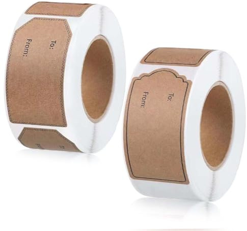 COACOM 600Pcs Autocollants D'Étiquettes en Papier Kraft, Autocollants d'emballage Cadeau, Autocollants Auto-Adhésifs, Adaptés Aux Fêtes d'anniversaire Et Aux Mariages.