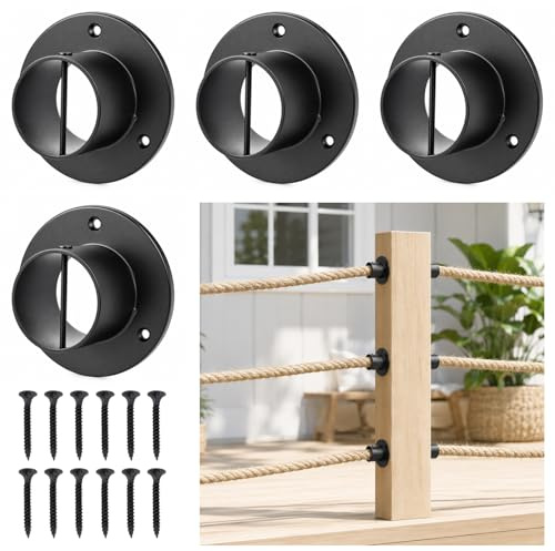 Guolich Lot de 4 Supports de Corde Noirs de 5 cm Avec Vis Cruciforme, Support de Câble en Acier Inoxydable, Corde de Jute, Corde d'escalier, Accessoires pour Clôture en Corde de Chanvre, Escalier