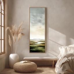 XBTYKPB Campo de acuarela alto y estrecho, lienzo de paisaje vertical largo, impresión de naturaleza estrecha, decoración de hierba verde, pintura de cielo abierto (70x210cm/sin marco)