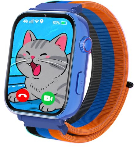PTHTECHUS 4G Reloj Inteligente Niño, Smartwatch Niños Niña con GPS, Videollamadas, Chat de Voz, SOS, Modo Clase, WiFi, Juegos, Cámara, Reloj Niños Regalo para Niñas niños 4-12 años Regalo (Azul)