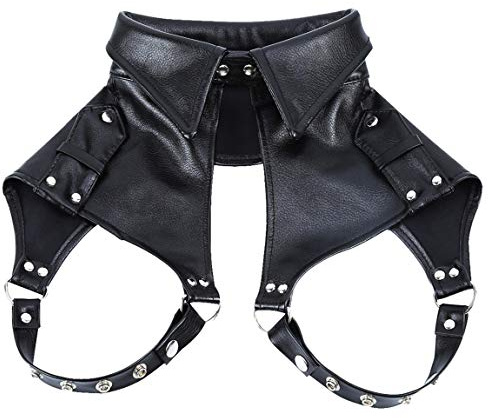 Pinwe Black Faux Leather Body Chest Harness Adjustable Lapel Costume with Press Buttons for Men