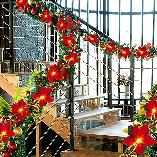 Bseical Weihnachtsstern Weihnachtskranz, Künstliche Weihnachtskränze, Weihnachtsdekoration,mit batteriebetriebene LED-Lichter, Innen- und Außenbereich,Amerikanisch Party-Dekoration (3m+20 Lichter)