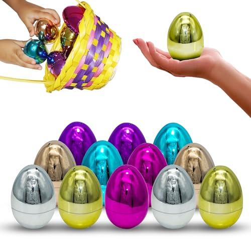 12 grandi uova di riempimento in plastica, perfette per feste di Pasqua, da riempire con dolci, giocattoli e dolcetti per sorprese, ideali per bomboniere e regali, dimensioni: 7,5 cm