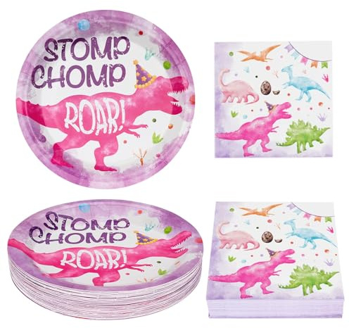 WERNNSAI 100 PCS Dinosaur Plates and Napkins - Dinosaur Birthday Party Supplies Dino Paper Plates Napkins Disposable Dino Them Party Decorations for Girls Kids Birthday Baby Shower Serves 50 Guests