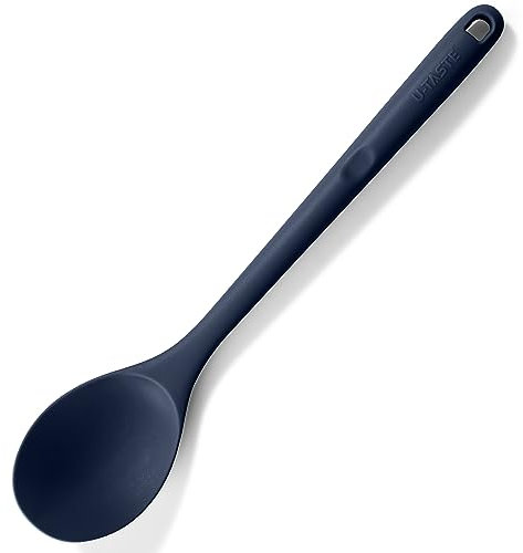 U-Taste 33.9 cm extra langer Silikon Löffel, 315℃ Hitzebeständiger BPA-freier massive Kochlöffel, antihaftbeschichteter nahtloser Küchen Servierlöffel zum Mischen Rühren Schöpfen (Mitternachtsblau)