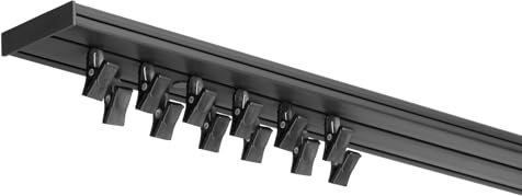 RENA Vorhangschiene 2-läufig Gardinenschiene aus Kunststoff Vorhang-Deckenschiene mit Klammern Gardinenleiste Gardinenstange Gardinen Vorhänge für Deckenmontage Schwarz 120cm