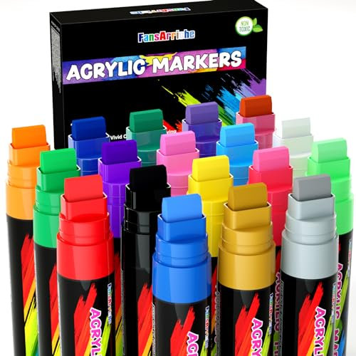 FansArriche Acryl Marker, 15 mm Jumbo -Filztipp, 18 farben wasserdichte Lackierstifte zum Markieren, Acrylmarker für Steine Wasserfest, Schilder, Kalligraphie und Gemälde im Freien