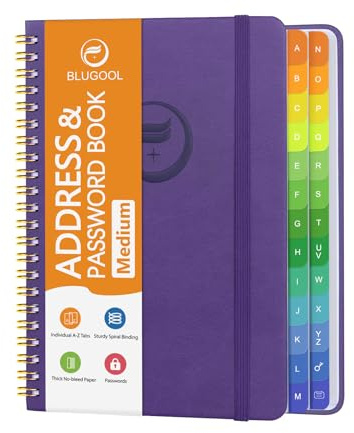 Address Book with Alphabetical Tabs-Address and Password Book for Seniors - Hardcover Spiral Bound Phone Book- Record Contacts, Website Login Passwords, Special Days -5.7 x 7.7, Purple