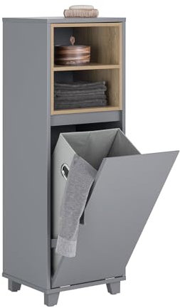 SoBuy Mueble Ropa Sucia baño con Saco abatible – Armario baño Estrecho con 2 Compartimentos, cesto para Ropa Sucia – Baúl y Mueble de baño para lavandería, Gris Oscuro 35x105x30cm BZR146-DG