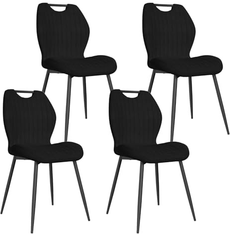 JIJIAN Lot de 4 Chaises de Salle à Manger en Chenille, Noir | Chaises de Cuisine, Chaises Rembourrées avec Pieds en Métal, Charge Maximale 150 kg, pour Salle à Manger, Salon et Cuisine