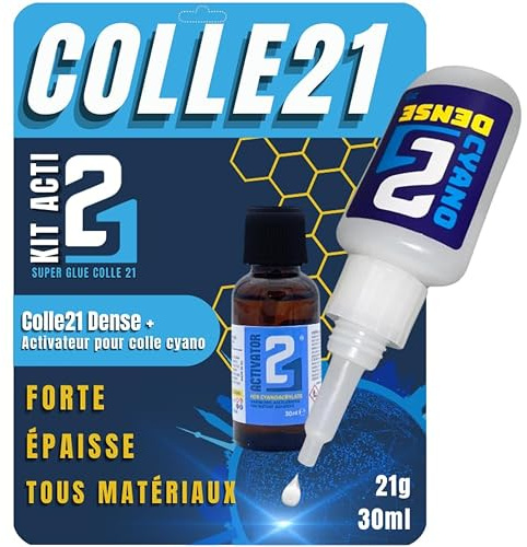 KIT ACTI Superglue cyano, 1 COLLE21 Dense + 1 ACTIVATEUR LIQUIDE 30ml - Colle pour le Modélisme,Colle pour le Bricolage