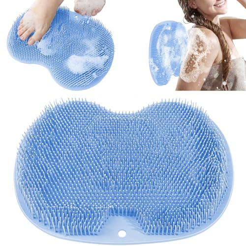 Tapis de bain en silicone, brosse pour les pieds, douche, masseur de pieds, lave-pieds, coussin de massage de bain avec ventouses antidérapantes(bleu)
