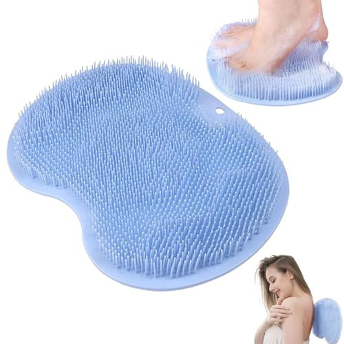 Laveur de Pieds de Douche, Brosse de Massage pour La Douche, Brosse Pieds Douche avec Antidérapant Ventouse, Tapis de Massage en Silicone, pour Soins Pieds, Dos Nettoie, Masser les Pieds(Bleu)