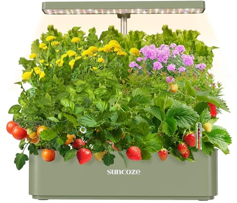 SUNCOZE Hydroponics Growing System Kit 12 Pods, 24W LED Grow Light Indoor Garden, 4L Water Tank with Quiet Pump, Adjustable Height Herb Garden Planter Indoor Kit, Gardening Gifts, Green