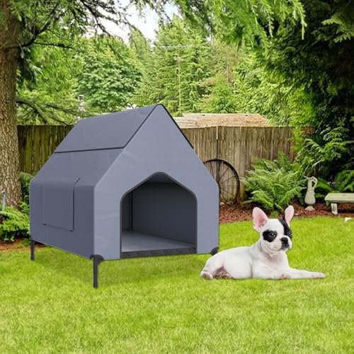 ORHEYA 2 in 1 Erhöhte Hundehütte & Outdoor Hundeliege mit wetterfestem Stoff, strapazierfähigem Oxford-Material & Mesh-Fenster, Hundezelt bis 40 kg, für Innen- und Außenbereiche, 91 x 65.5 x 86.5 cm