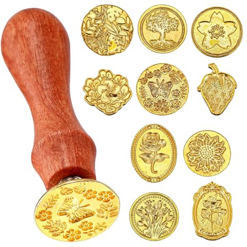 Thinp Wax Seal Stamp Set, 10 Pcs Letter Wax Seal Stickers Self Adhesive Gold Sealing Wax Stamp Kit Wedding Invitation Envelope Seal Stickers for Letter Greeting Cards Wedding Party Birthday