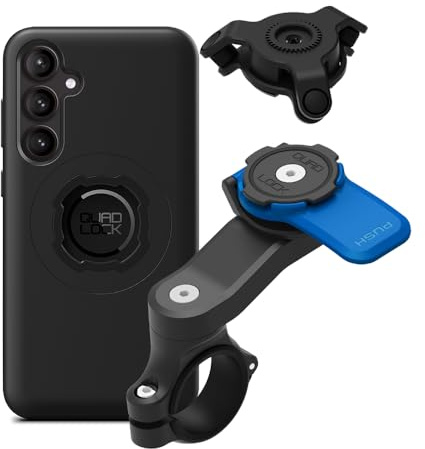 Quad Lock Motorcykel Halkarmfäste-kit med vibrationsdämpare och MAG-telefonfodral för Samsung Galaxy S24 FE