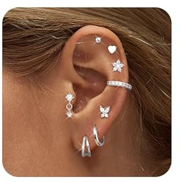 Diamday 8 Paia Orecchini Donna Acciaio Chirurgico Piercing Orecchio Piercing Helix Trago Conch Cartilagine Orecchino Anallergici Set Orecchini Cerchio Oro Argento per Donna