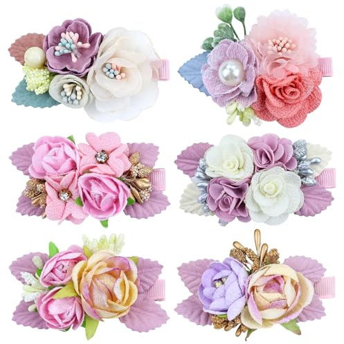 Dizila 6 Pieces Flower Hair Clips Barrettes Floral Alligator Hair Clips Accessories for Toddlers Baby Girls Kids Teens (6PCS S10)