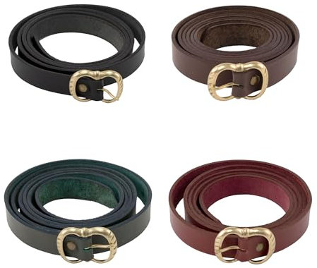 Vehi Mercatus Mittelalter Gürtel- Leder - 2,2 cm breit - in Rot, Grün, Braun, Schwarz - Messingschnalle oder Ring- für Wikinger, LARP, Reenactment, Alltagsgebrauch (Messingschnalle, Rot, 190cm)