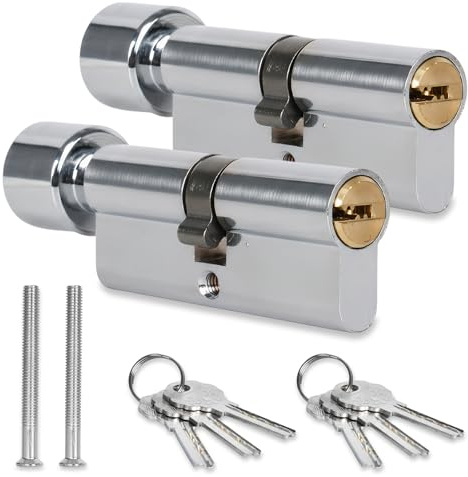 30/30mm Cylindre De Serrure À Bouton,Lot De 2 Barillet De Serrure,Antivol Simple Ouvert En Cuivre,Avec Clés, Anti-Crochetage, Anti-Perçage,Pour Porte Extérieure/Entrée