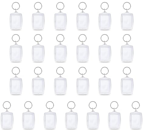 ACOLY 25 st transparenta akrylnyckelringar med foto, dubbelsidig nyckelring, personliga rektangulära bildinsatser nyckelring för hantverkspresenter