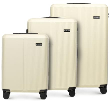 WITTCHEN Stripes Line Juego de Maletas 3 Piezas | 36/65/96l en Carcasa rígida ABS, 4 Ruedas giratorias 360°, candado de combinación y asa telescópica | Maleta de Cabina/Mediana/Grande - Color: Crema