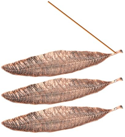 Lot de 3 porte-encens en forme de feuille en métal - 21 cm - Pour méditation, yoga, décoration d'intérieur, cadeaux de pendaison de crémaillère