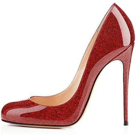 Soireelady Womens Ladies Stiletto High Heel Classic Pround Toe Court Shoes Glitter-Red EU40