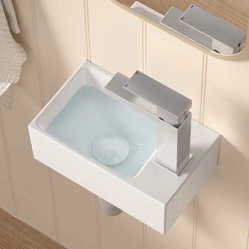 KES Waschbecken Gäste WC Aufsatzwaschbecken Waschschale Keramik Handwaschbecken Badezimmer für Waschtisch 30,8 x 18,3 x 11,4 CM Weiß, BWS100R